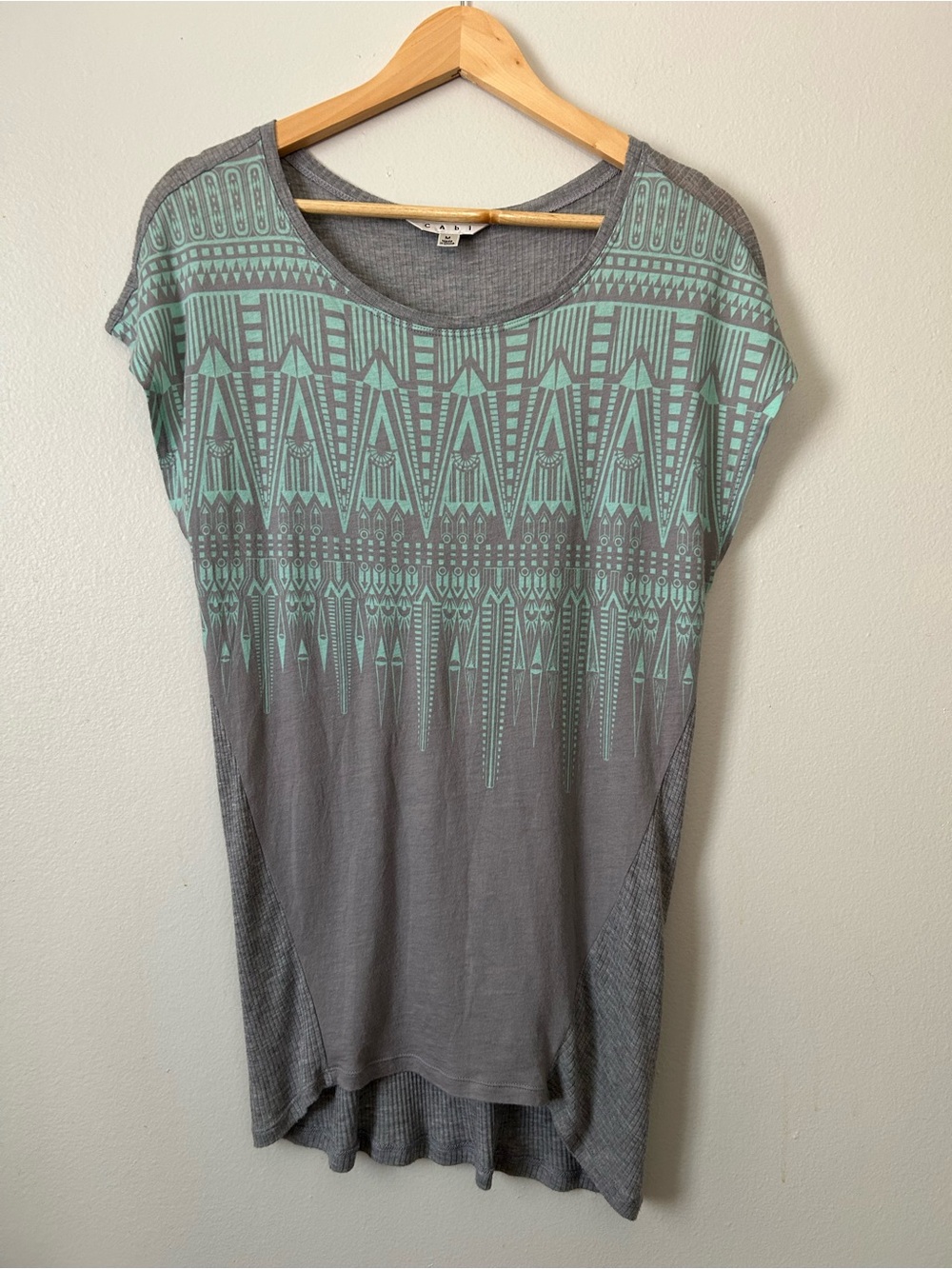CAbi Gray Mint Geometric Southwestern Boho Tunic Top M